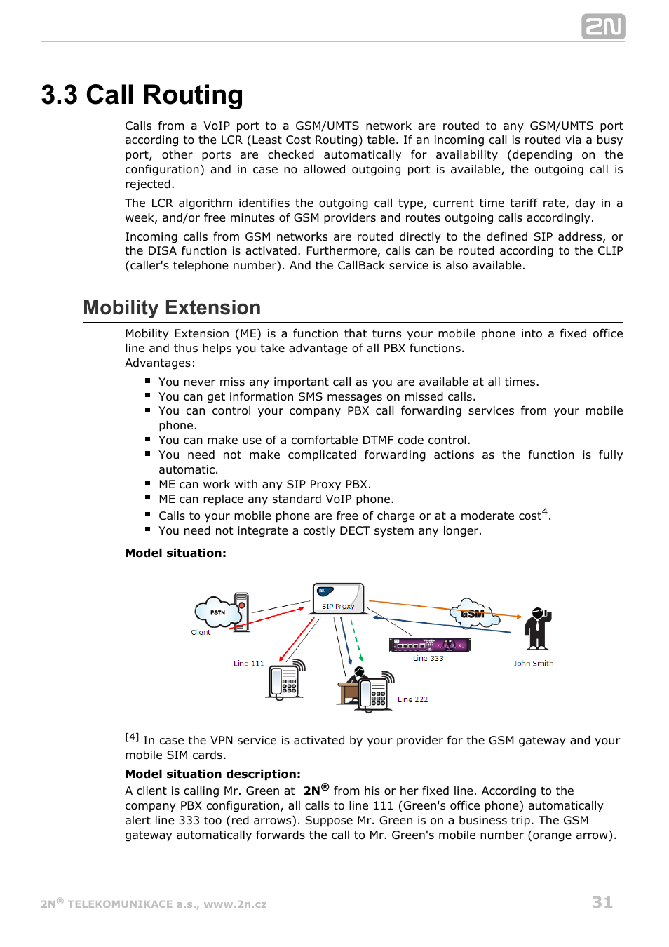 3 call routing, Mobility extension | 2N VoiceBlue MAX v1.1 User Manual | Page 31 / 104