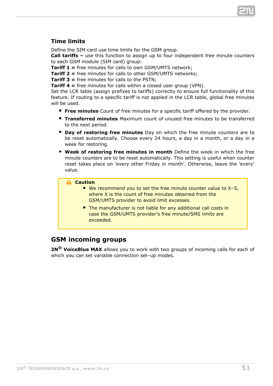 Gsm incoming groups | 2N VoiceBlue MAX v1.1 User Manual | Page 51 / 104