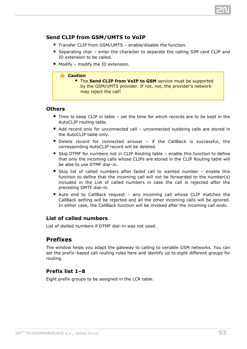 Prefixes | 2N VoiceBlue MAX v1.1 User Manual | Page 53 / 104