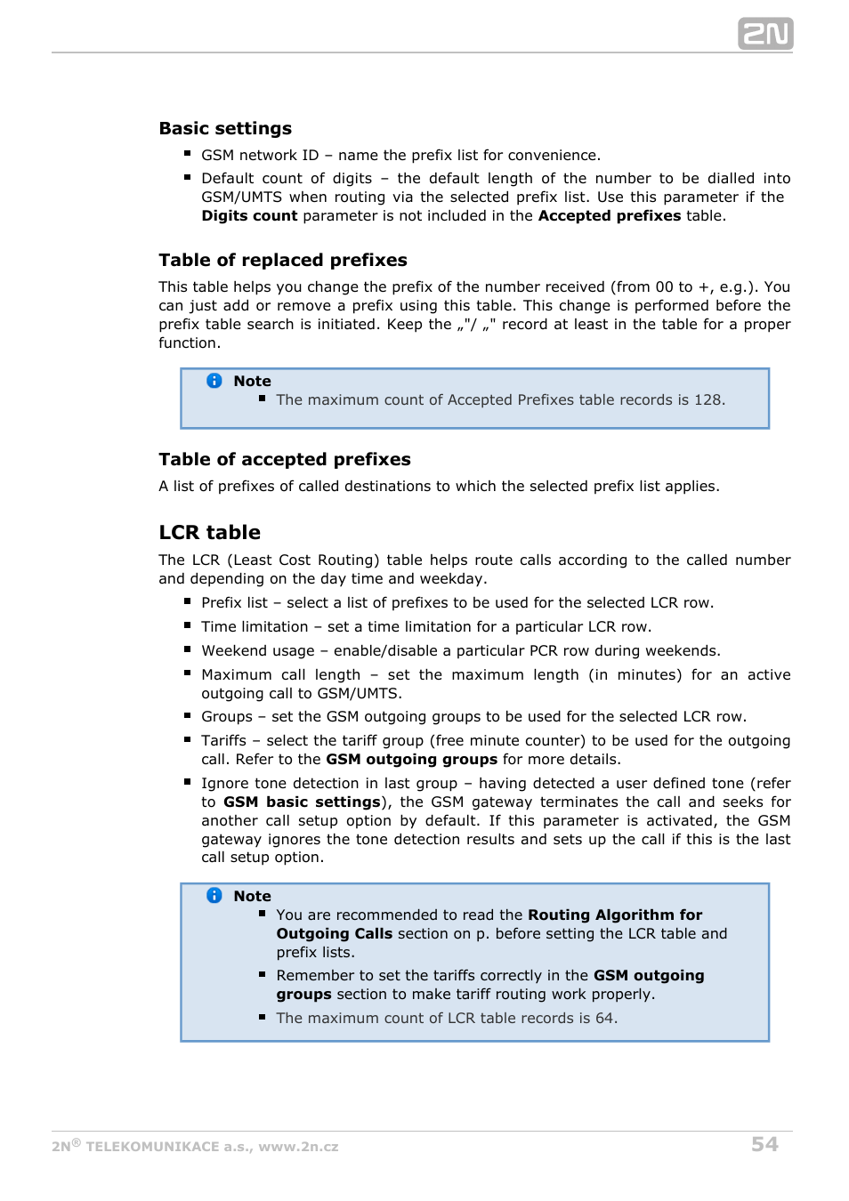 Lcr table | 2N VoiceBlue MAX v1.1 User Manual | Page 54 / 104