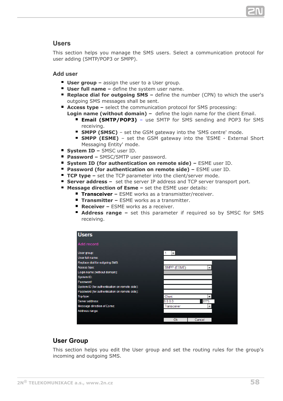 Users, User group | 2N VoiceBlue MAX v1.1 User Manual | Page 58 / 104