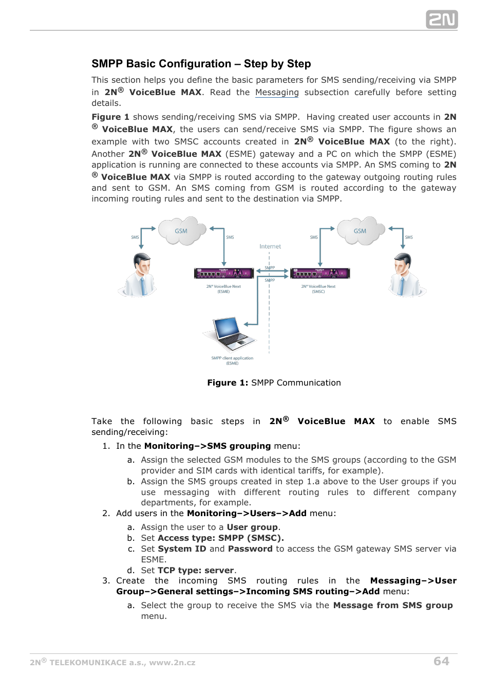 Smpp basic configuration – step by step | 2N VoiceBlue MAX v1.1 User Manual | Page 64 / 104