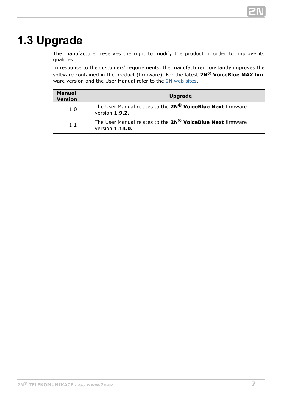 3 upgrade | 2N VoiceBlue MAX v1.1 User Manual | Page 7 / 104