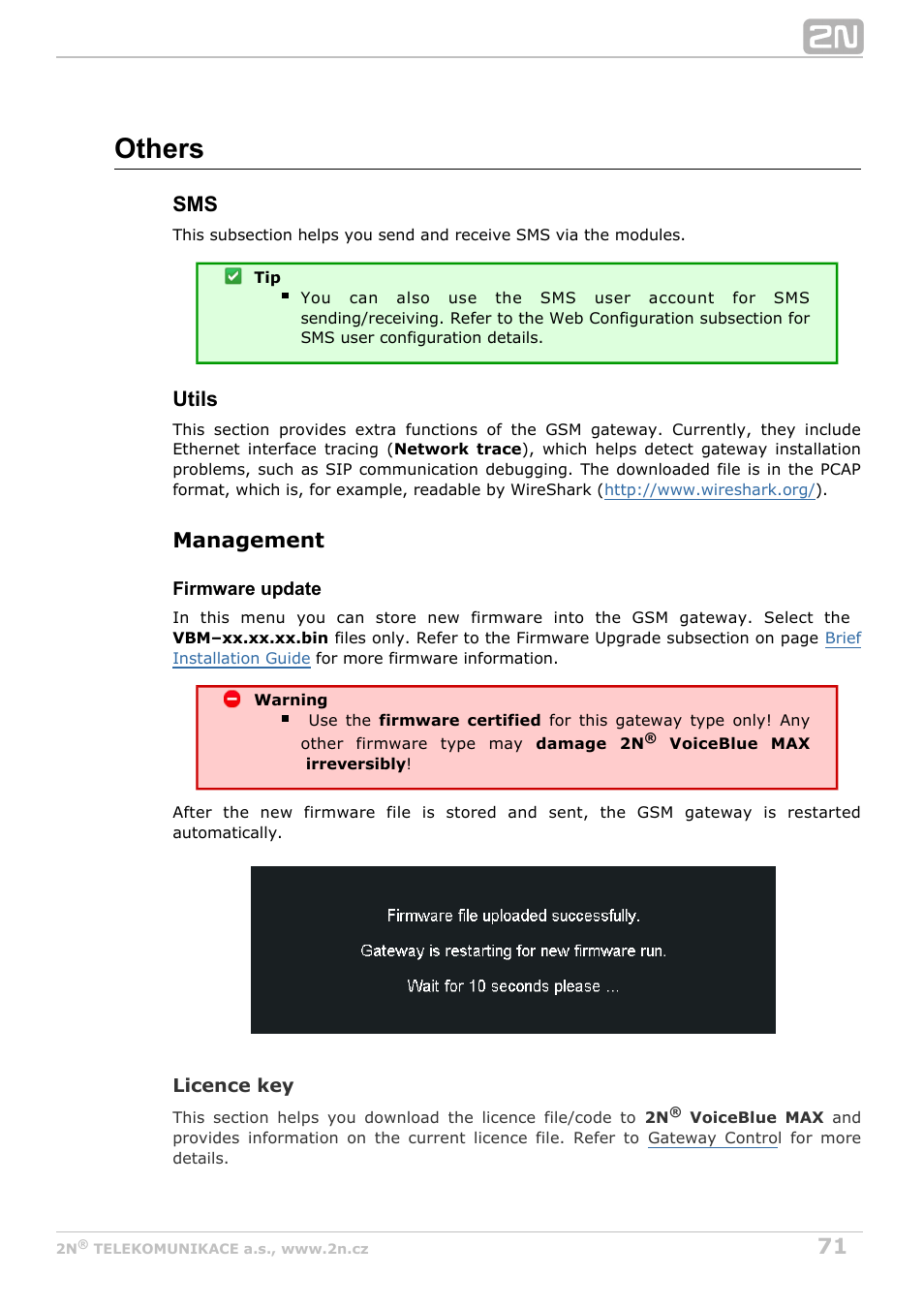 Others, Utils, Management | 2N VoiceBlue MAX v1.1 User Manual | Page 71 / 104