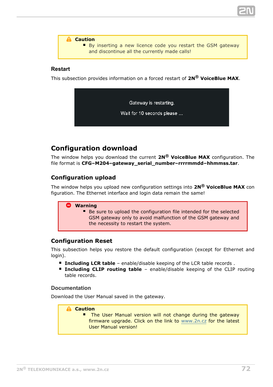 Configuration download | 2N VoiceBlue MAX v1.1 User Manual | Page 72 / 104