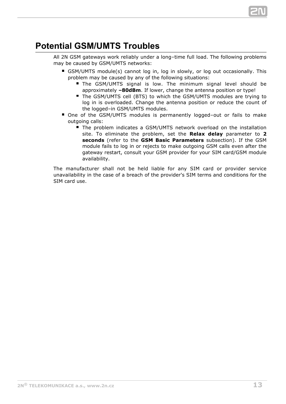 Potential gsm/umts troubles | 2N VoiceBlue MAX v1.0 User Manual | Page 13 / 89