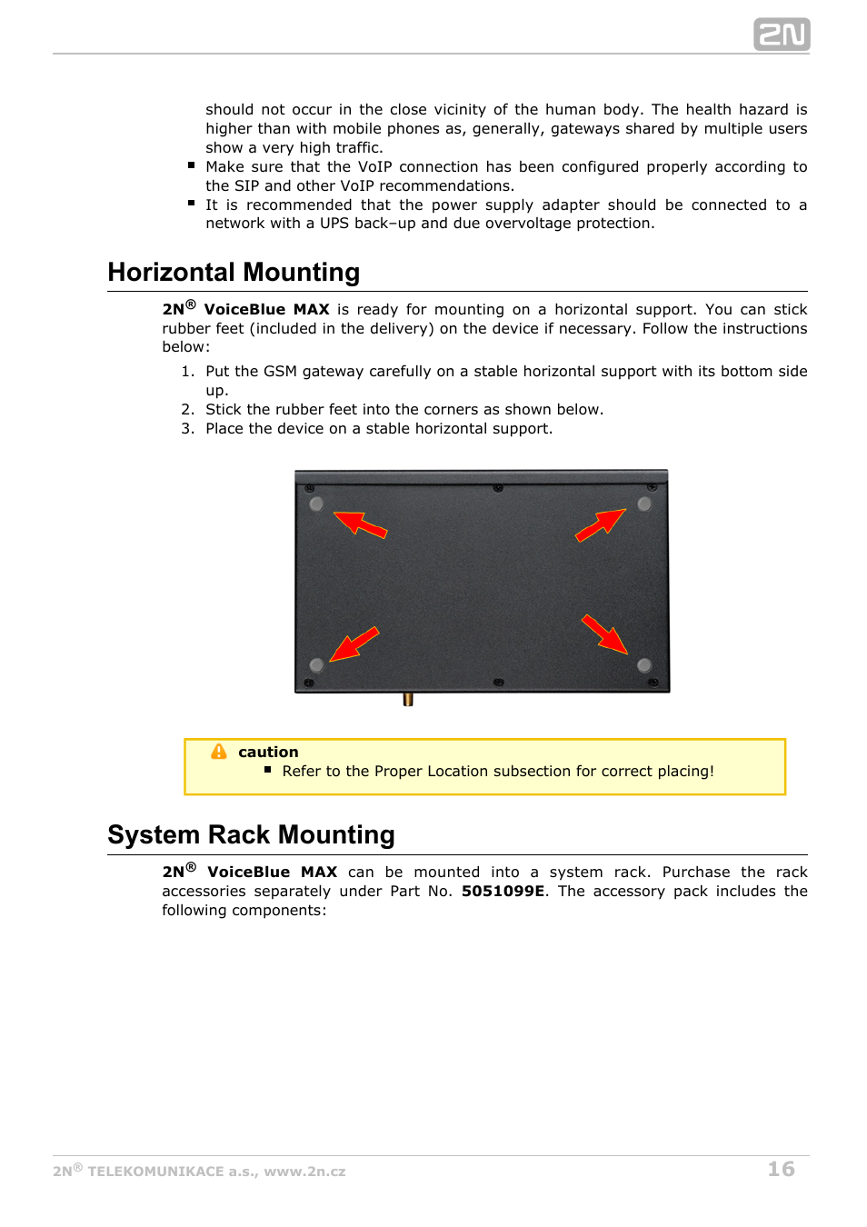 Horizontal mounting, System rack mounting | 2N VoiceBlue MAX v1.0 User Manual | Page 16 / 89