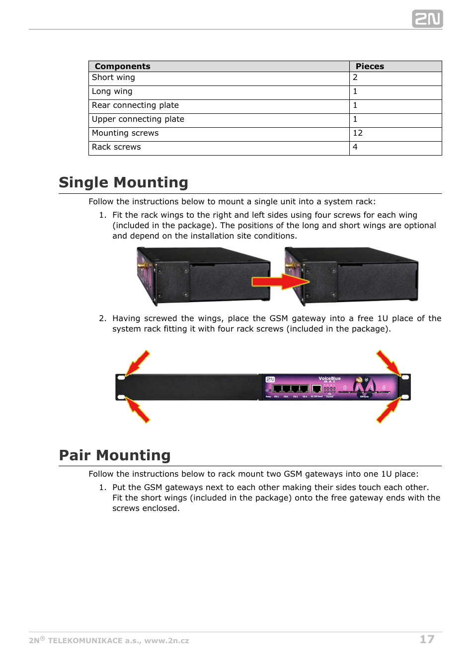 Single mounting, Pair mounting | 2N VoiceBlue MAX v1.0 User Manual | Page 17 / 89