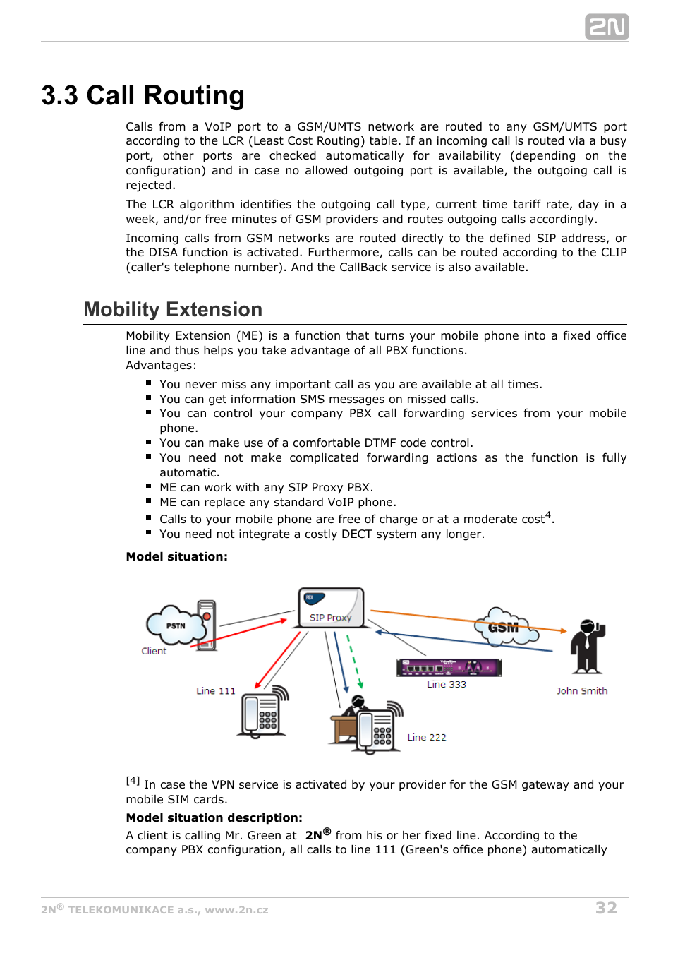 3 call routing, Mobility extension | 2N VoiceBlue MAX v1.0 User Manual | Page 32 / 89