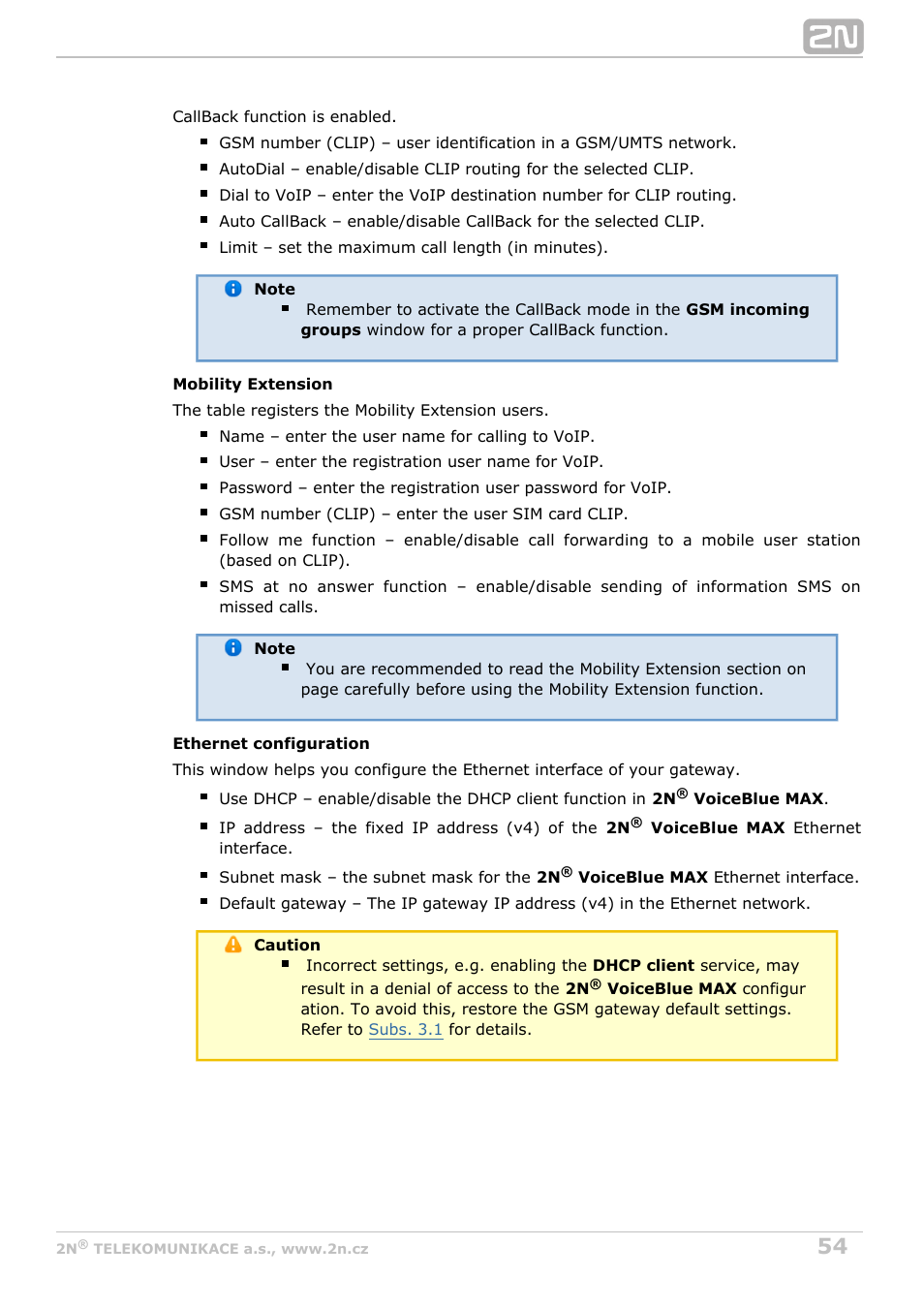 2N VoiceBlue MAX v1.0 User Manual | Page 54 / 89