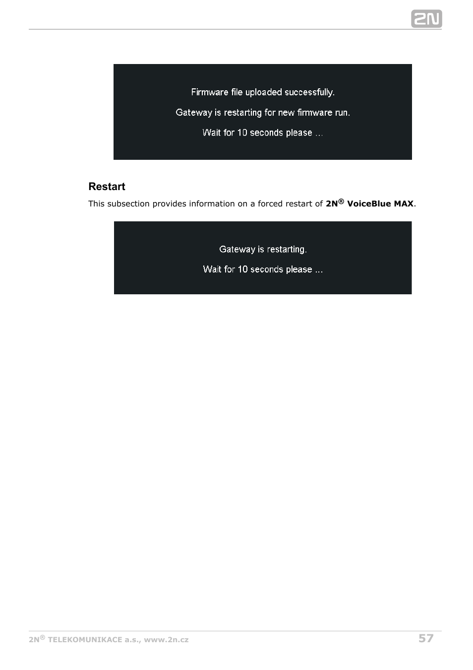 Restart | 2N VoiceBlue MAX v1.0 User Manual | Page 57 / 89