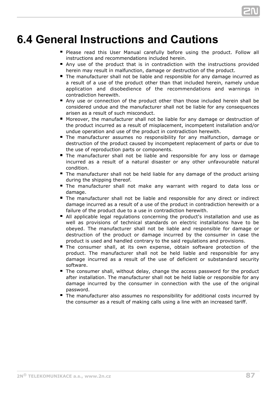 4 general instructions and cautions | 2N VoiceBlue MAX v1.0 User Manual | Page 87 / 89