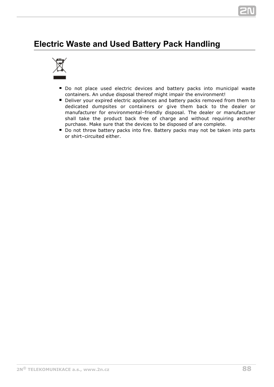 Electric waste and used battery pack handling | 2N VoiceBlue MAX v1.0 User Manual | Page 88 / 89