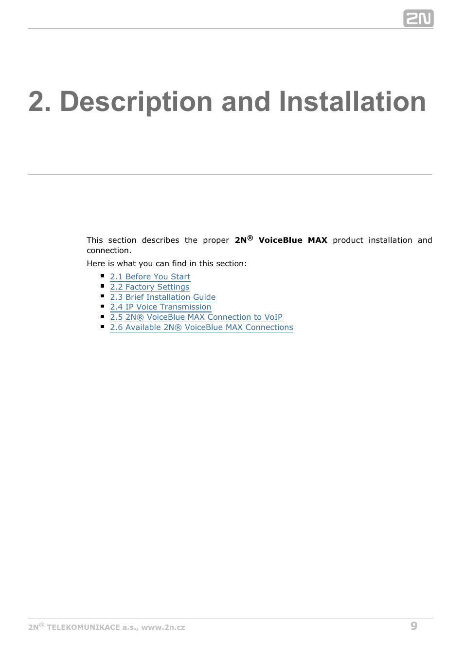 Description and installation | 2N VoiceBlue MAX v1.0 User Manual | Page 9 / 89