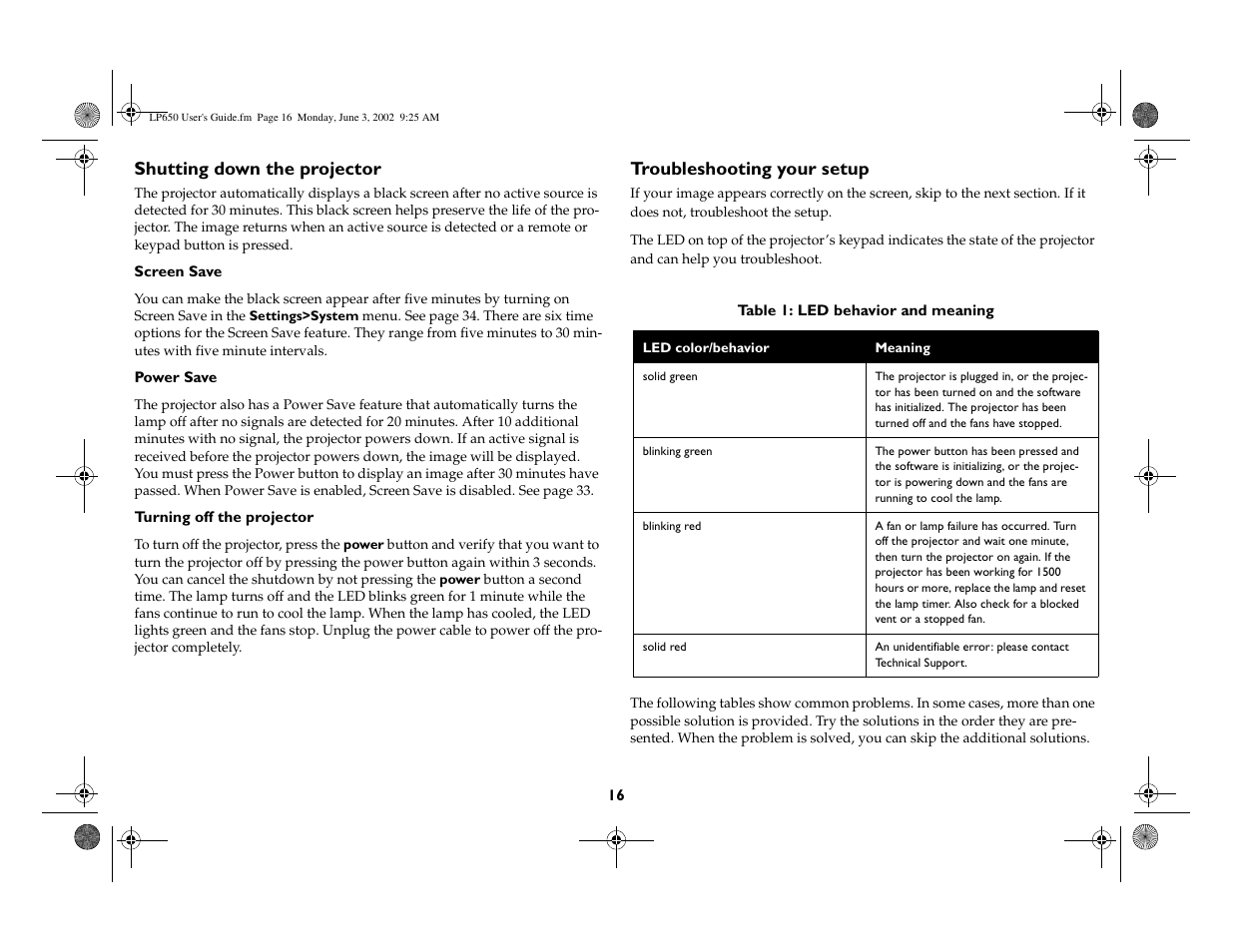 Shutting down the projector, Troubleshooting your setup | InFocus LP 650 User Manual | Page 17 / 47