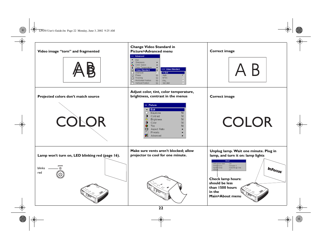 Aabb a b, Color | InFocus LP 650 User Manual | Page 23 / 47