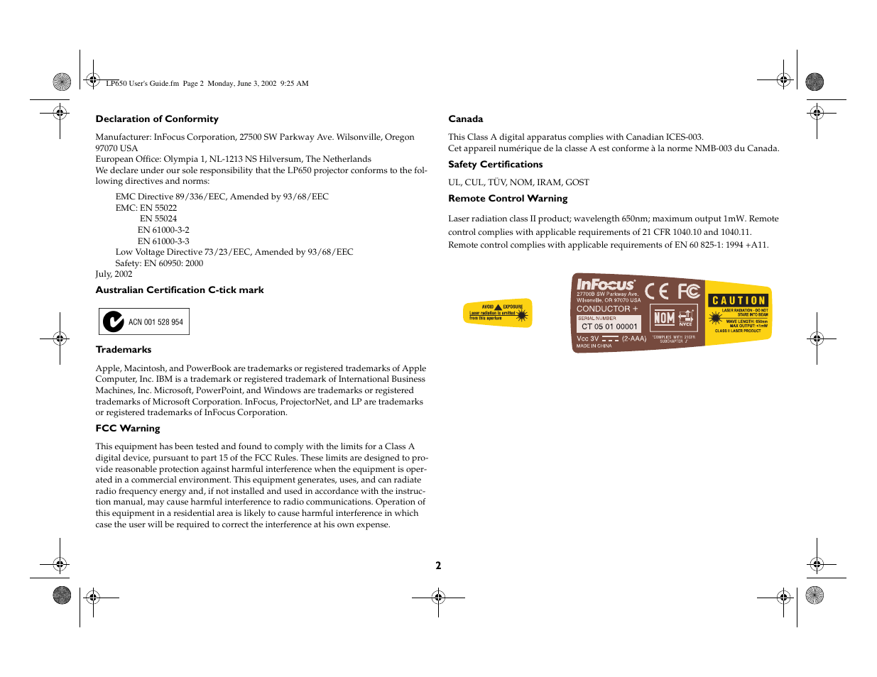 InFocus LP 650 User Manual | Page 3 / 47