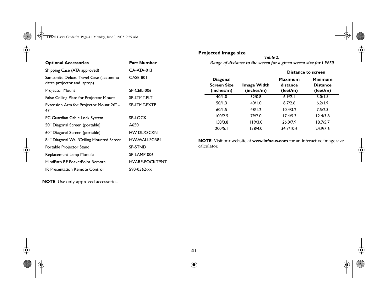 InFocus LP 650 User Manual | Page 42 / 47