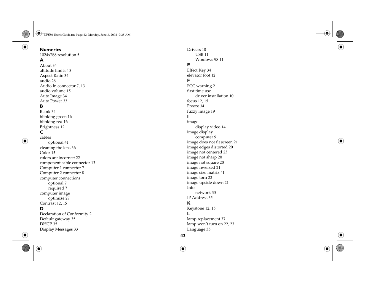 InFocus LP 650 User Manual | Page 43 / 47