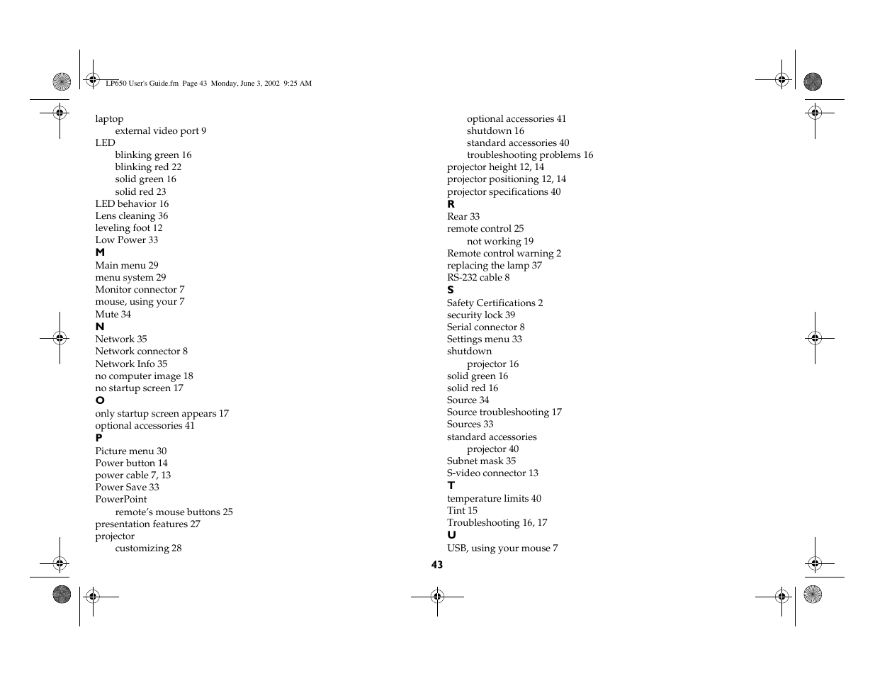 InFocus LP 650 User Manual | Page 44 / 47