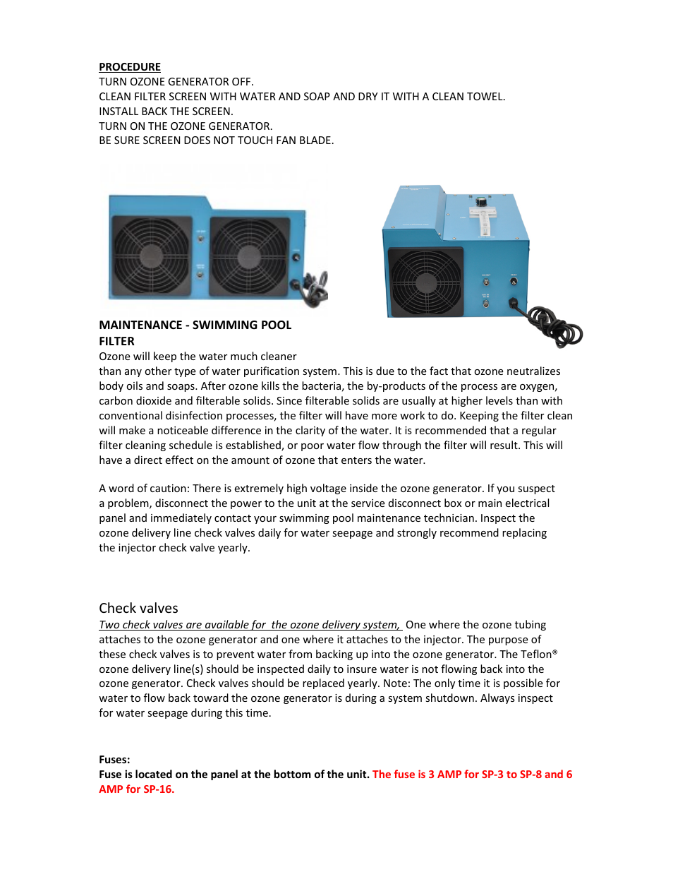 Check valves | A2Z Ozone SP - Series User Manual | Page 10 / 20