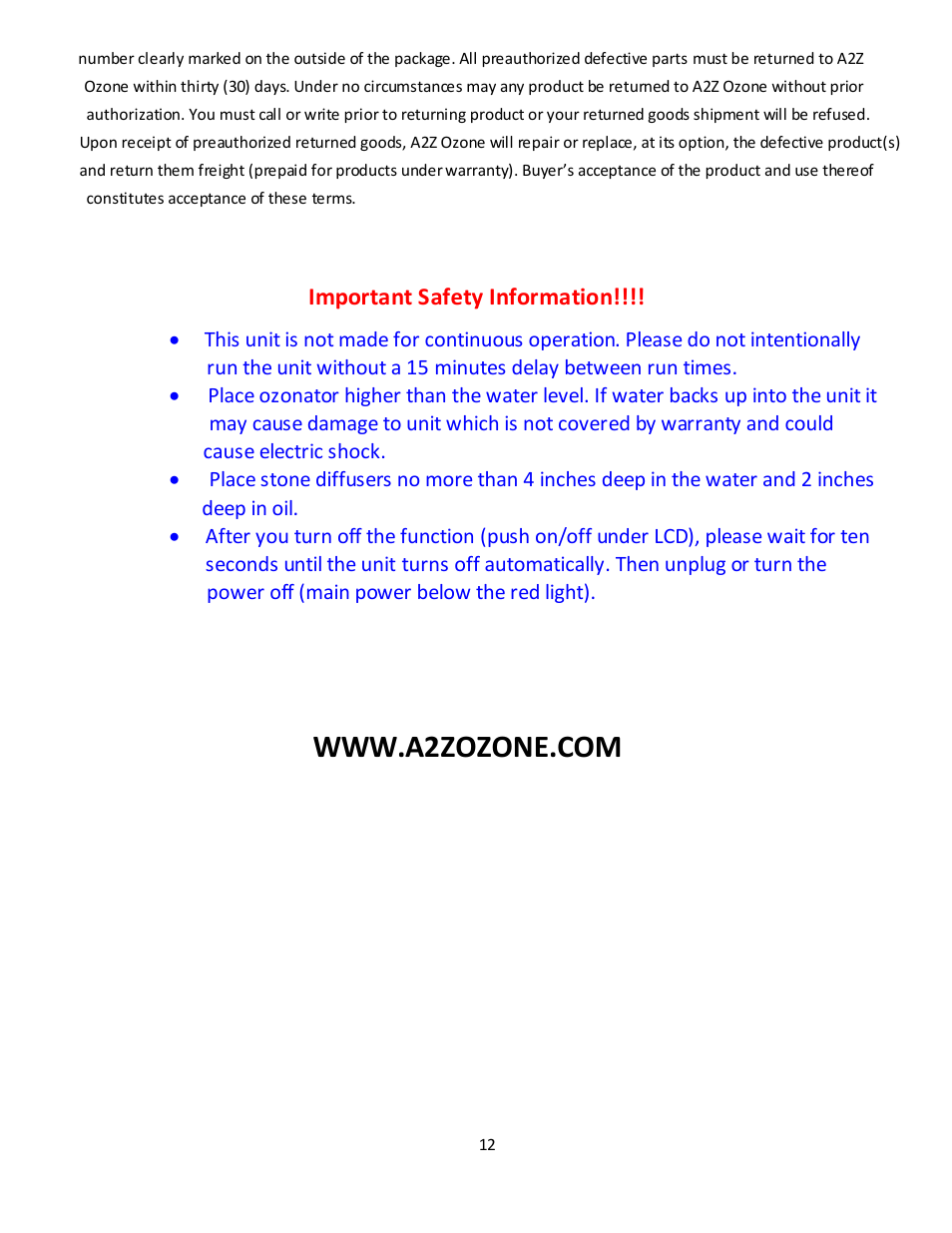 A2Z Ozone AQUA-6 User Manual | Page 12 / 14