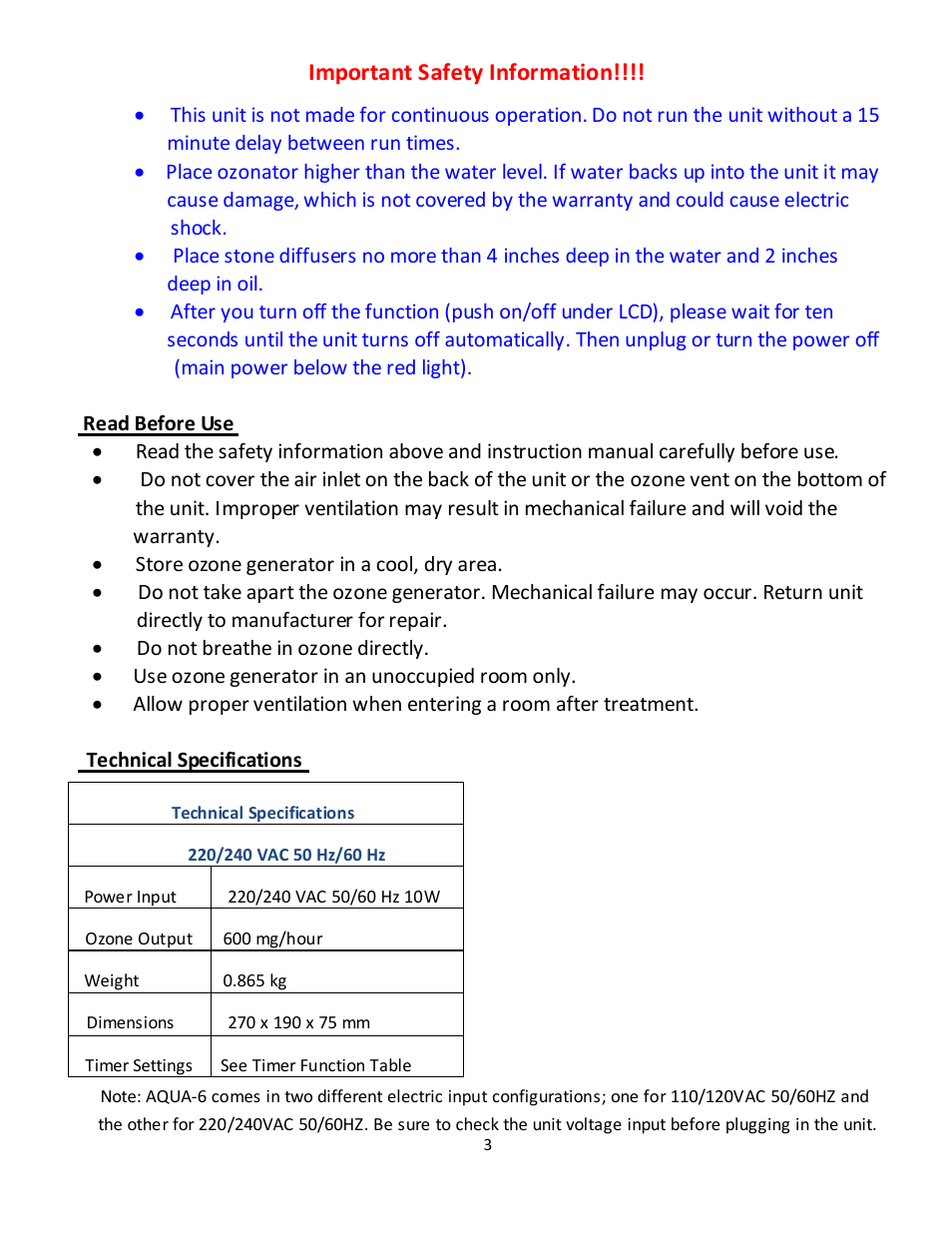 A2Z Ozone AQUA-6 User Manual | Page 3 / 14