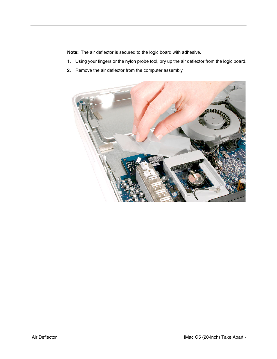 Removing the air deflector | Apple iMac G5, 20-inch User Manual | Page 107 / 314
