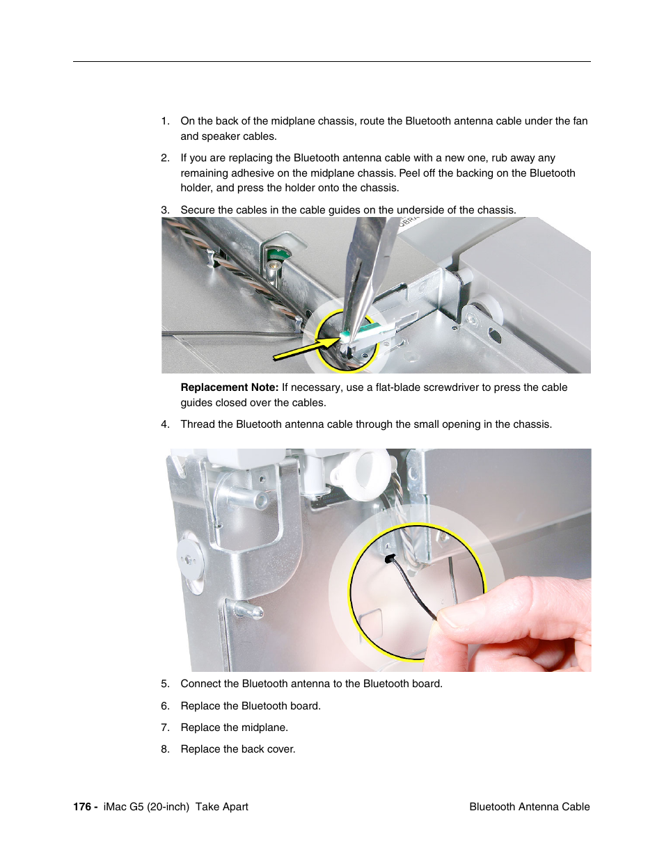 Replacing the bluetooth antenna cable | Apple iMac G5, 20-inch User Manual | Page 178 / 314