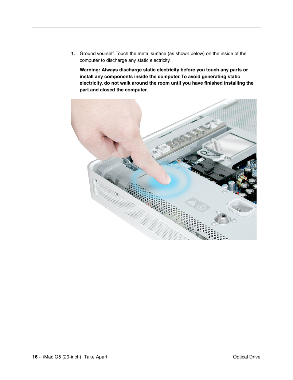 Removing the optical drive | Apple iMac G5, 20-inch User Manual | Page 18 / 314
