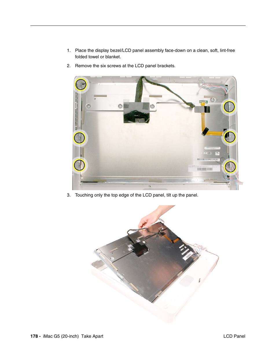 Removing the lcd panel | Apple iMac G5, 20-inch User Manual | Page 180 / 314