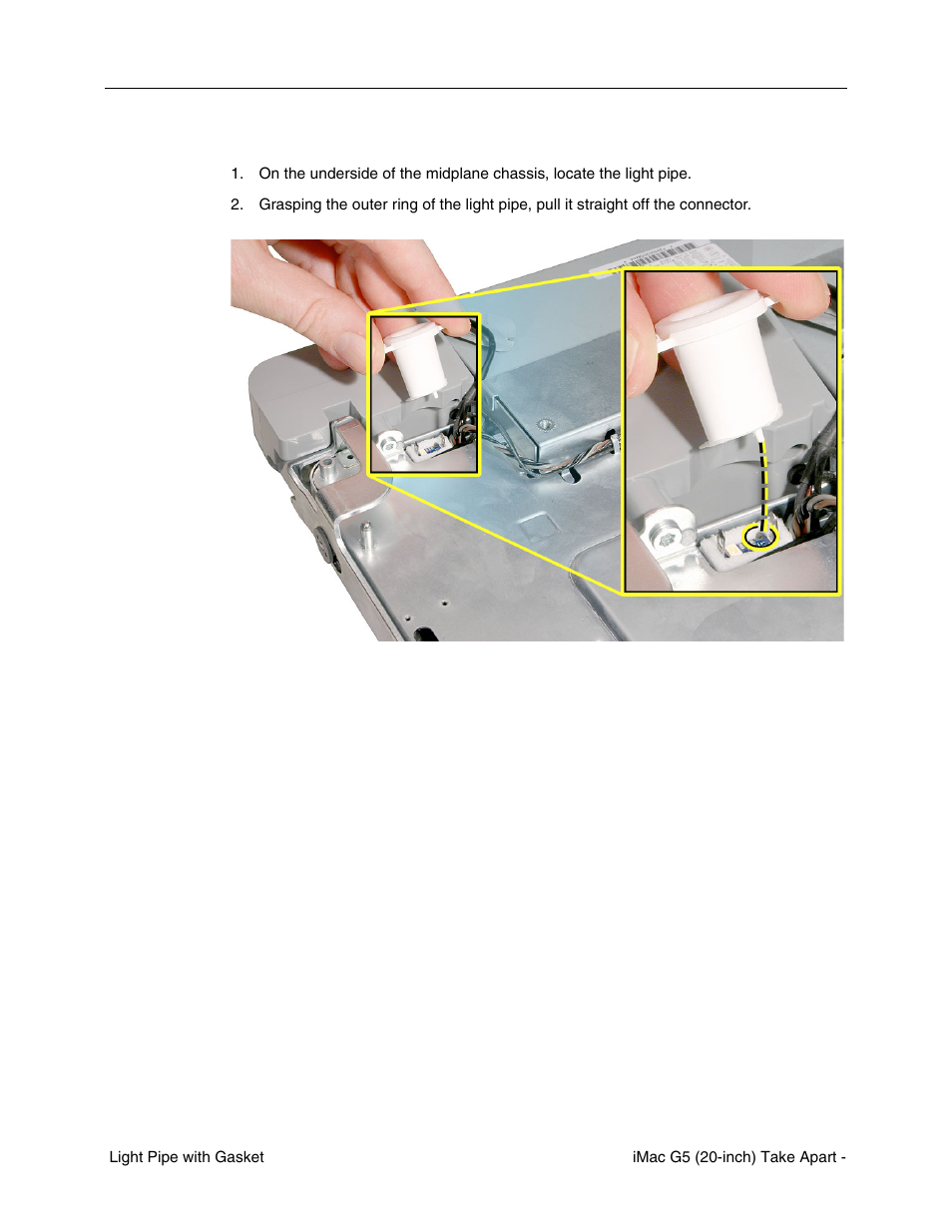 Removing the light pipe with gasket | Apple iMac G5, 20-inch User Manual | Page 191 / 314