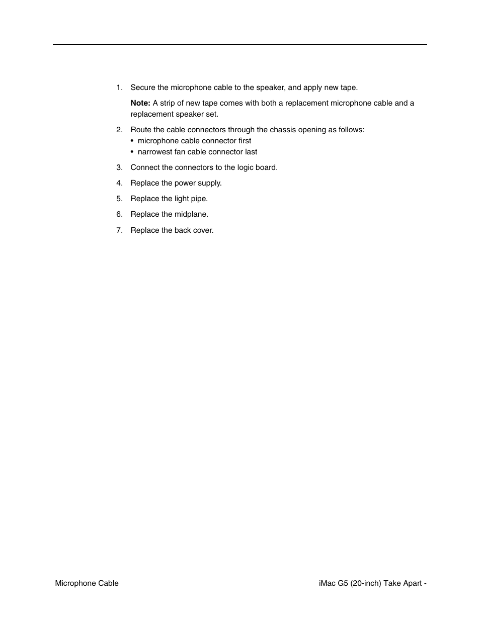 Replacing the microphone cable | Apple iMac G5, 20-inch User Manual | Page 199 / 314
