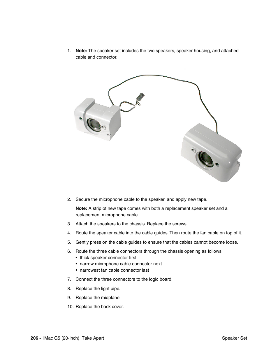 Replacing the speaker set | Apple iMac G5, 20-inch User Manual | Page 208 / 314