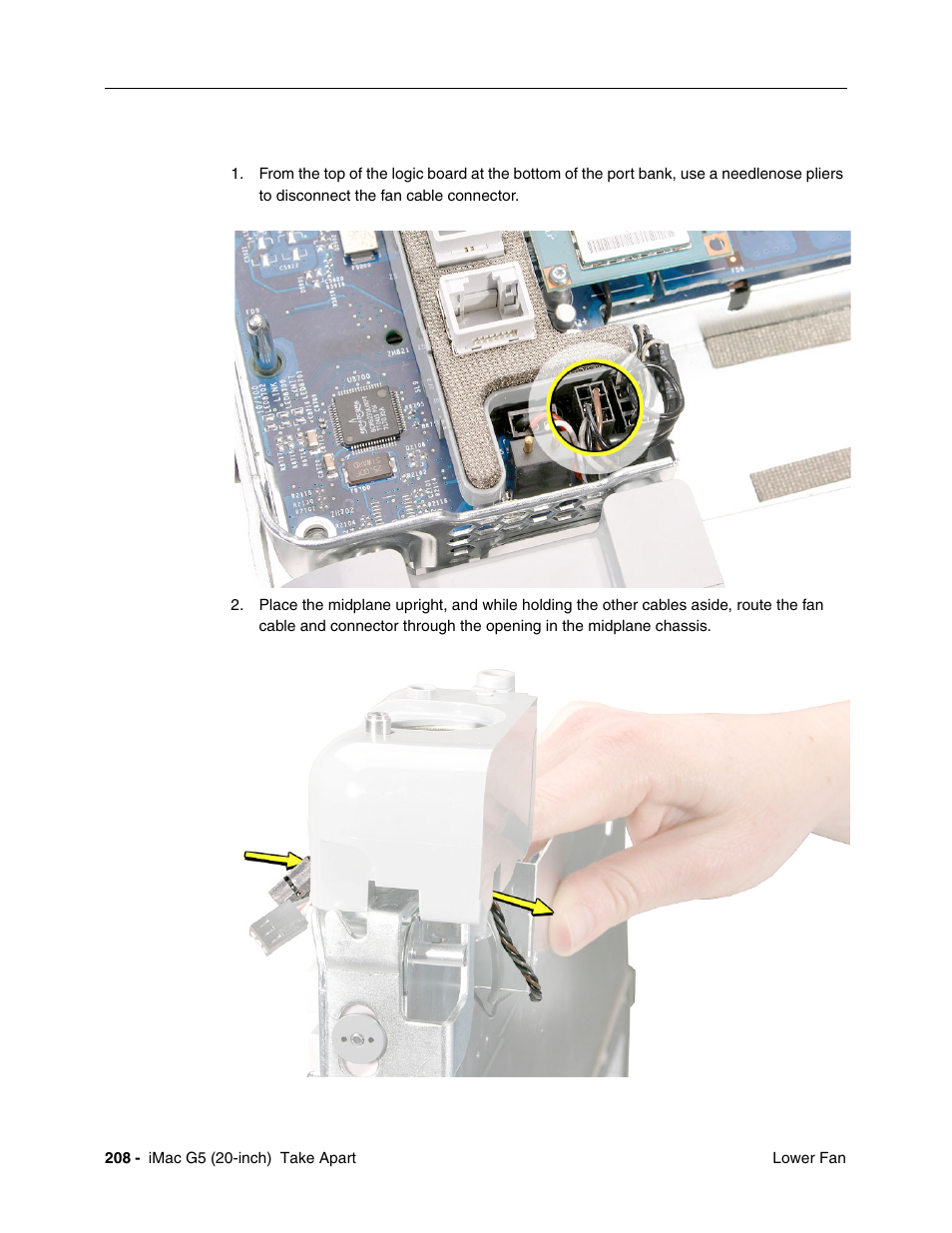 Removing the lower fan | Apple iMac G5, 20-inch User Manual | Page 210 / 314