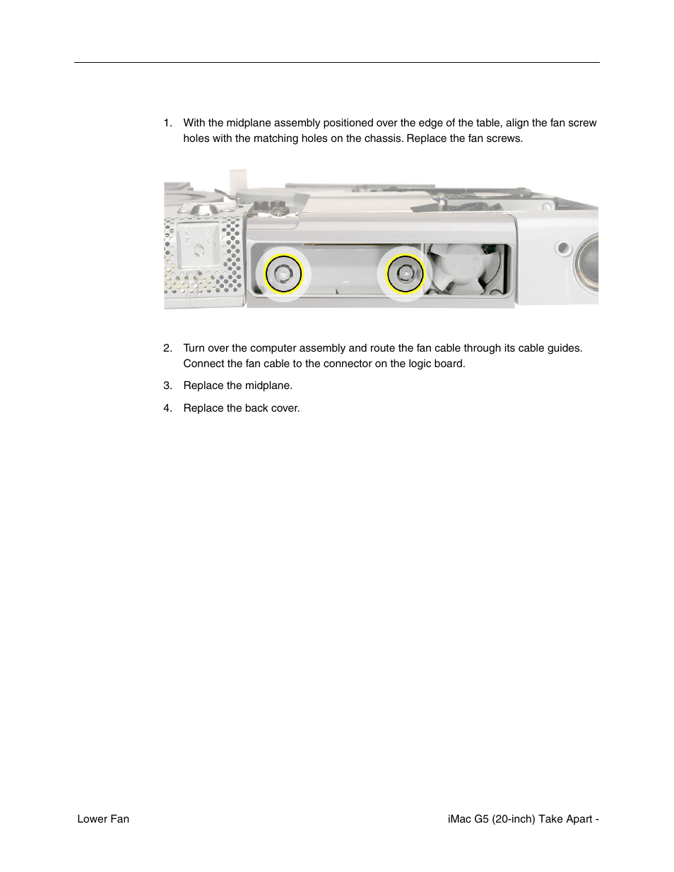 Replacing the lower fan | Apple iMac G5, 20-inch User Manual | Page 213 / 314