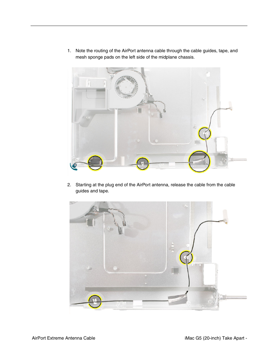 Removing the airport extreme antenna cable | Apple iMac G5, 20-inch User Manual | Page 215 / 314