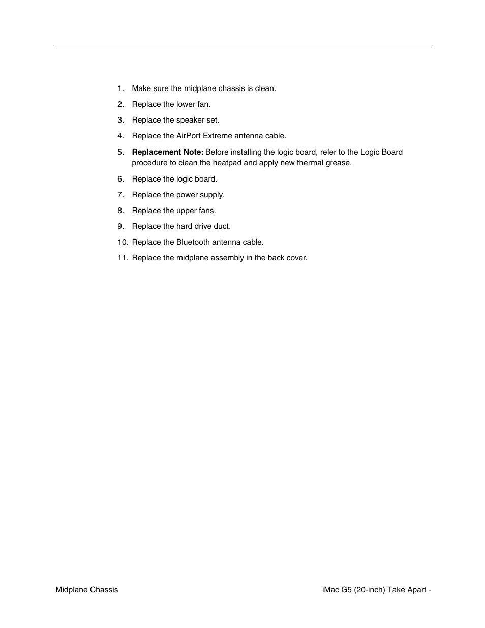 Replacing the midplane chassis | Apple iMac G5, 20-inch User Manual | Page 223 / 314