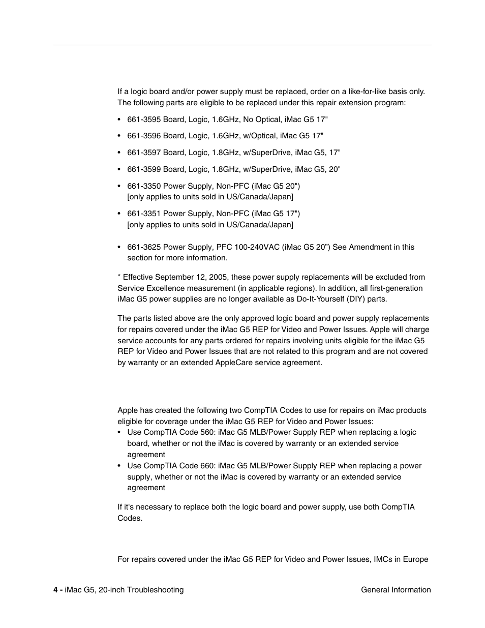 Replacement parts, Special comptia codes, European imcs | Apple iMac G5, 20-inch User Manual | Page 228 / 314