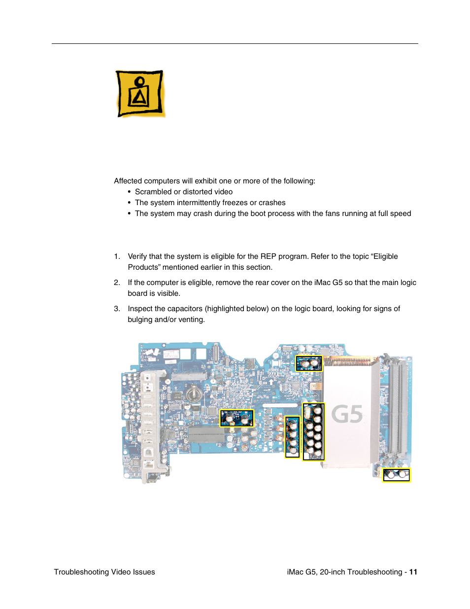 Troubleshooting video issues, Video symptoms, Repair procedure | Apple iMac G5, 20-inch User Manual | Page 235 / 314
