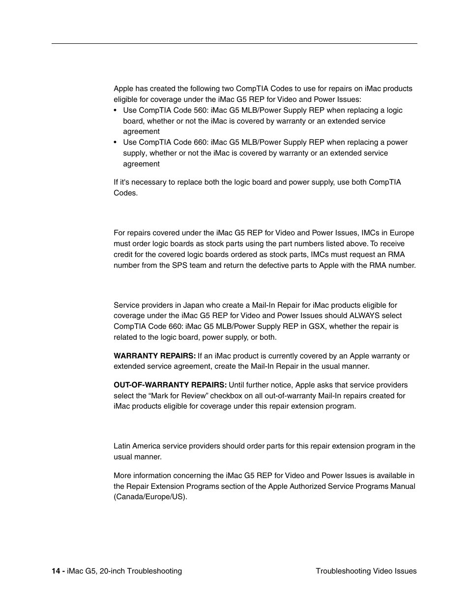 Special comptia codes, European imcs, Japan | Latin america | Apple iMac G5, 20-inch User Manual | Page 238 / 314