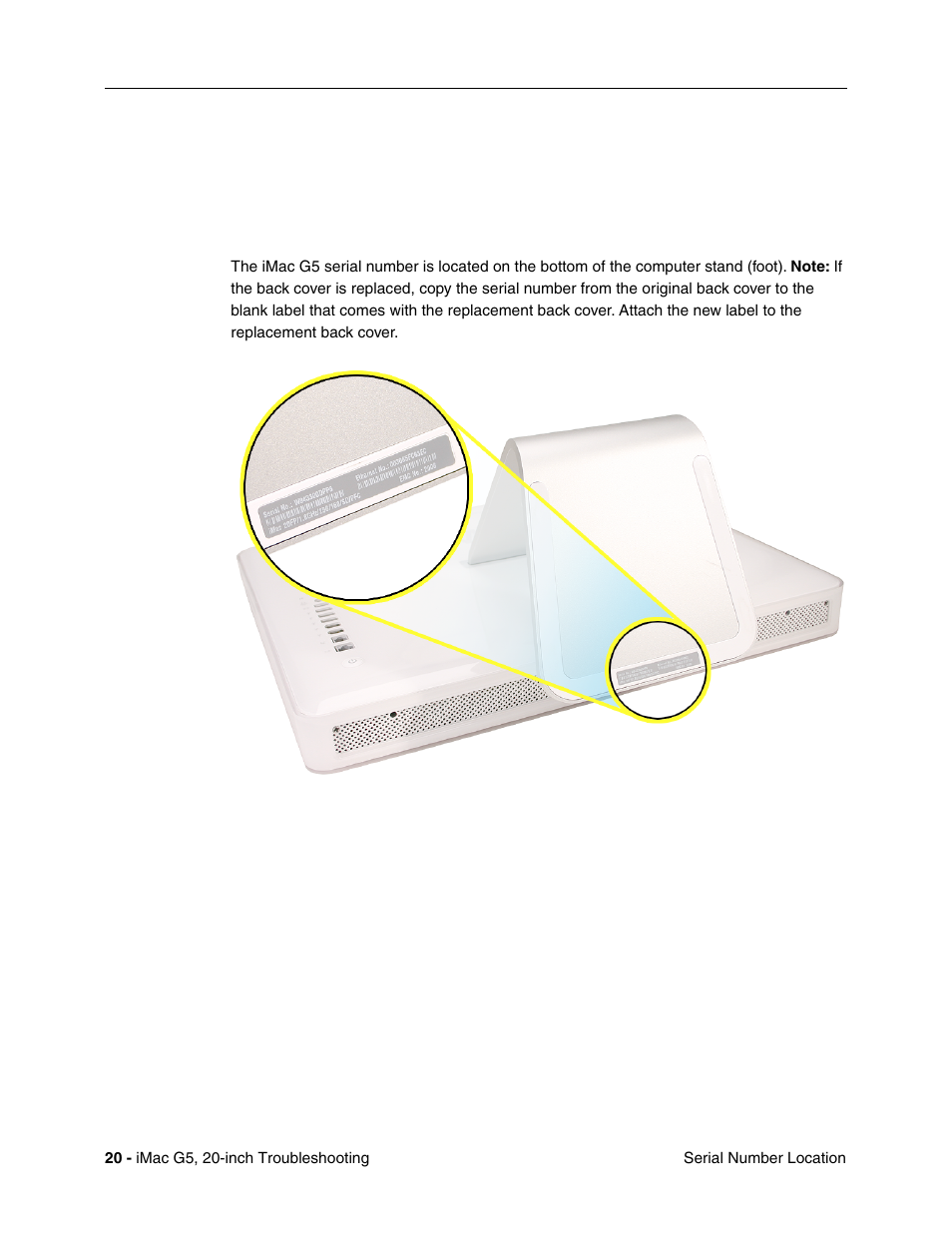 Serial number location | Apple iMac G5, 20-inch User Manual | Page 244 / 314