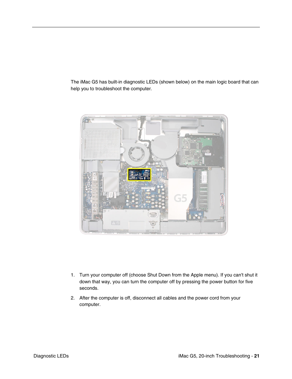 Diagnostic leds | Apple iMac G5, 20-inch User Manual | Page 245 / 314