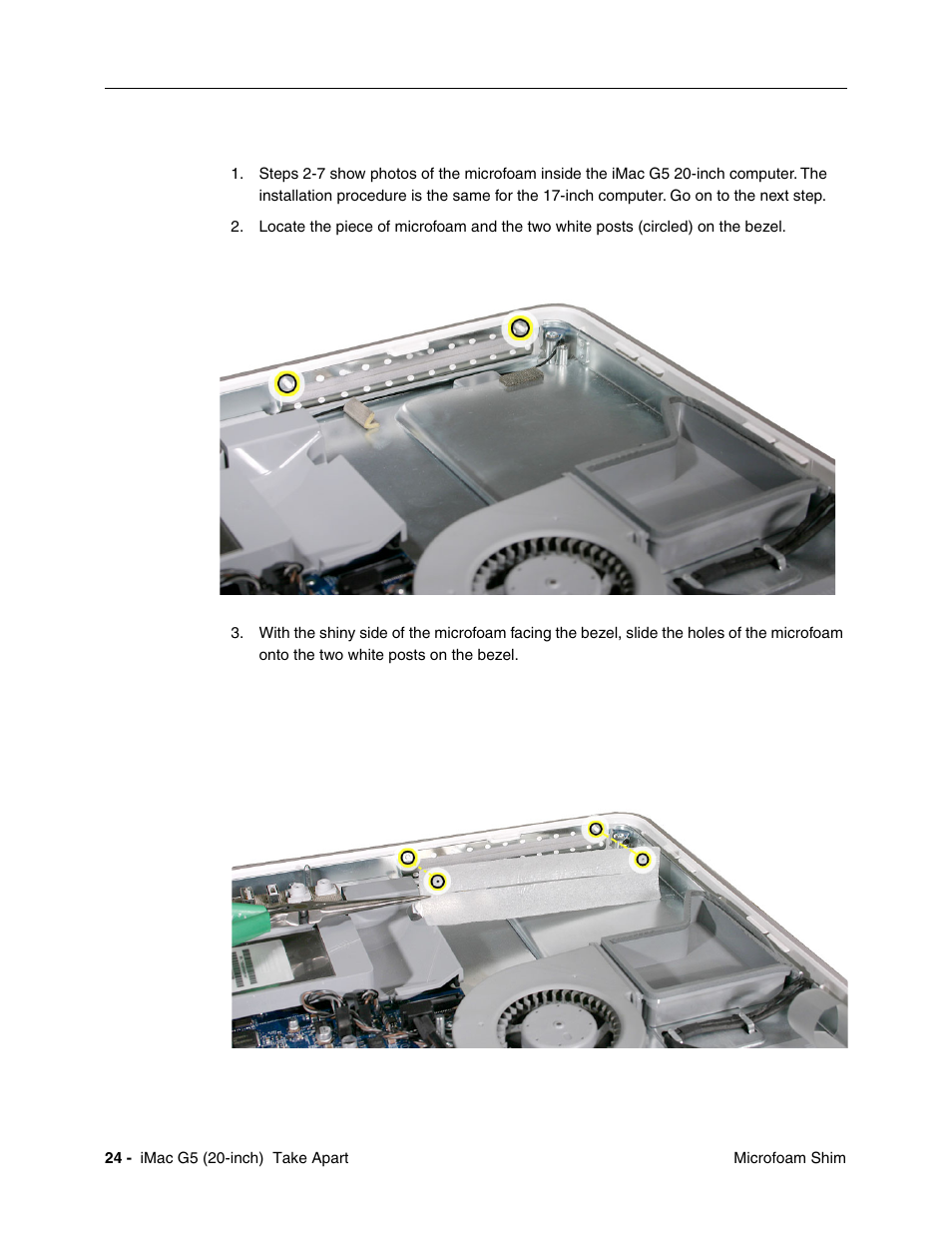 Installing the microfoam onto the bezel | Apple iMac G5, 20-inch User Manual | Page 26 / 314