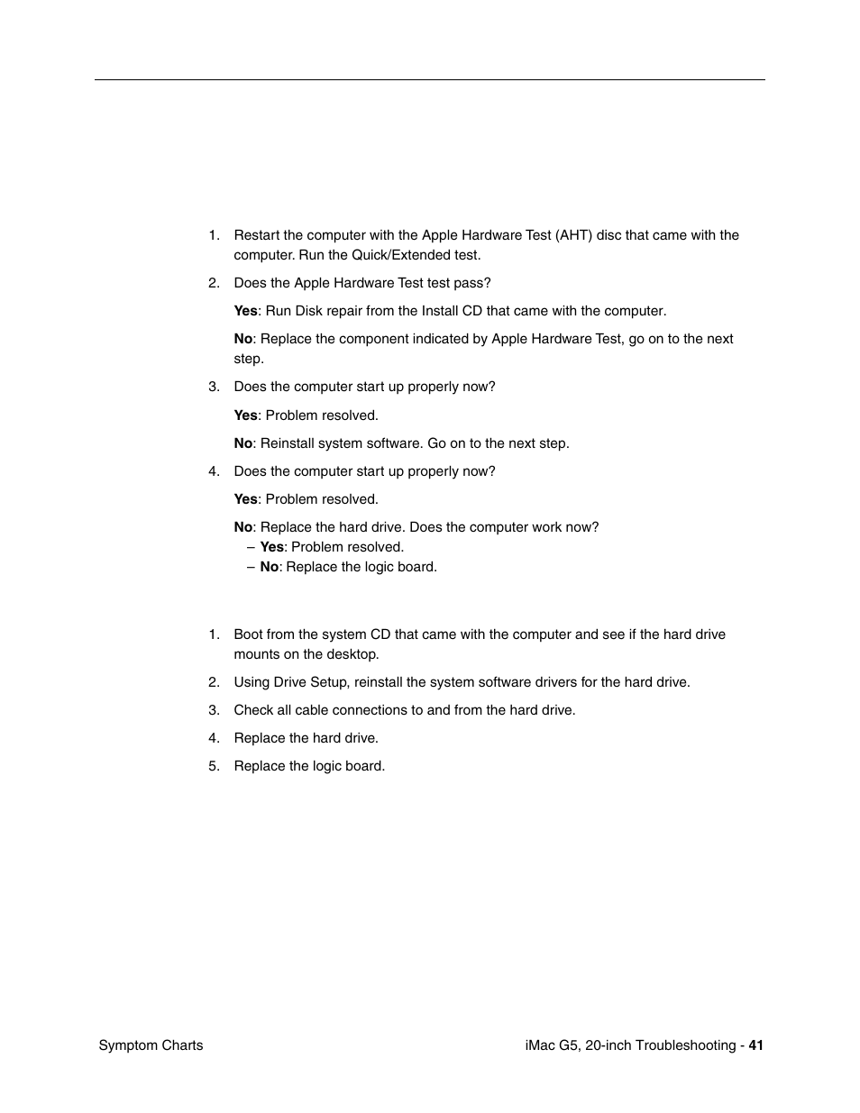 Hard drive, System hangs during normal startup process | Apple iMac G5, 20-inch User Manual | Page 265 / 314