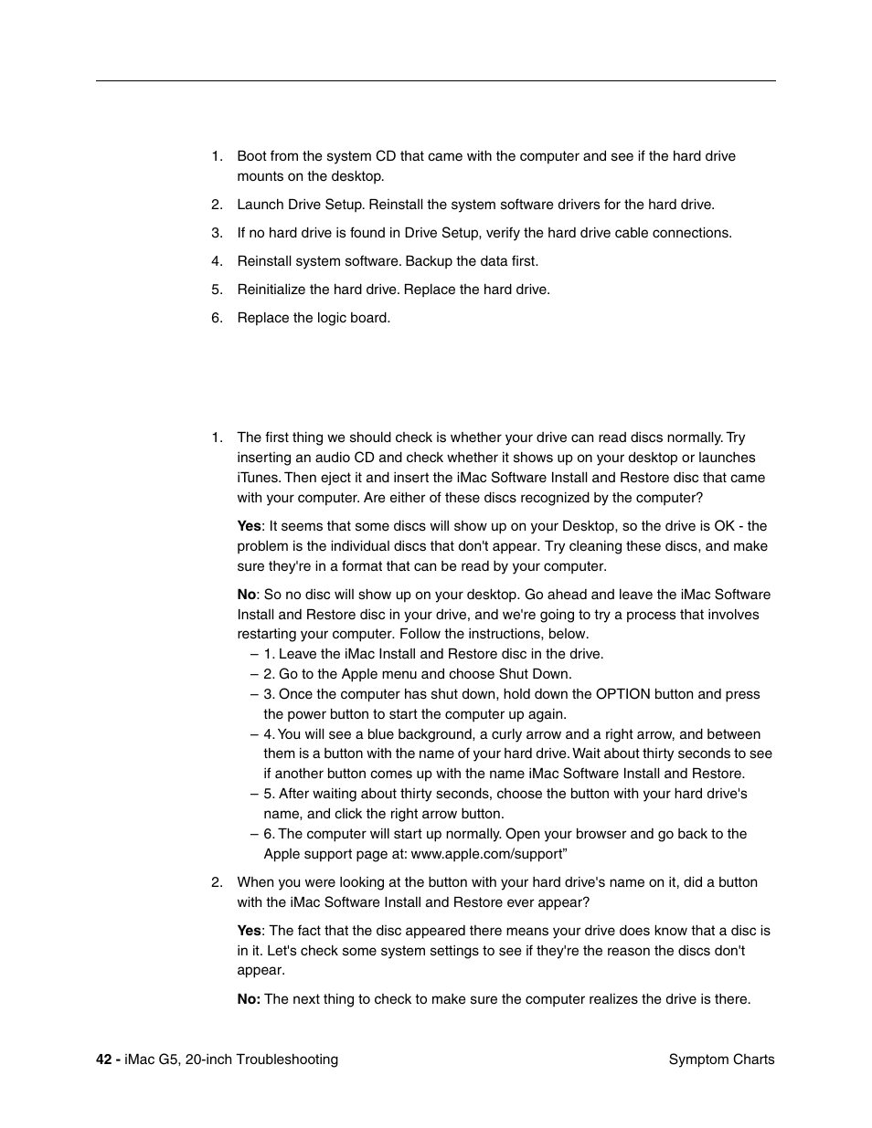 Flashing question mark appears on the screen, Optical drive, Cds or dvds don't show up on my desktop | Apple iMac G5, 20-inch User Manual | Page 266 / 314