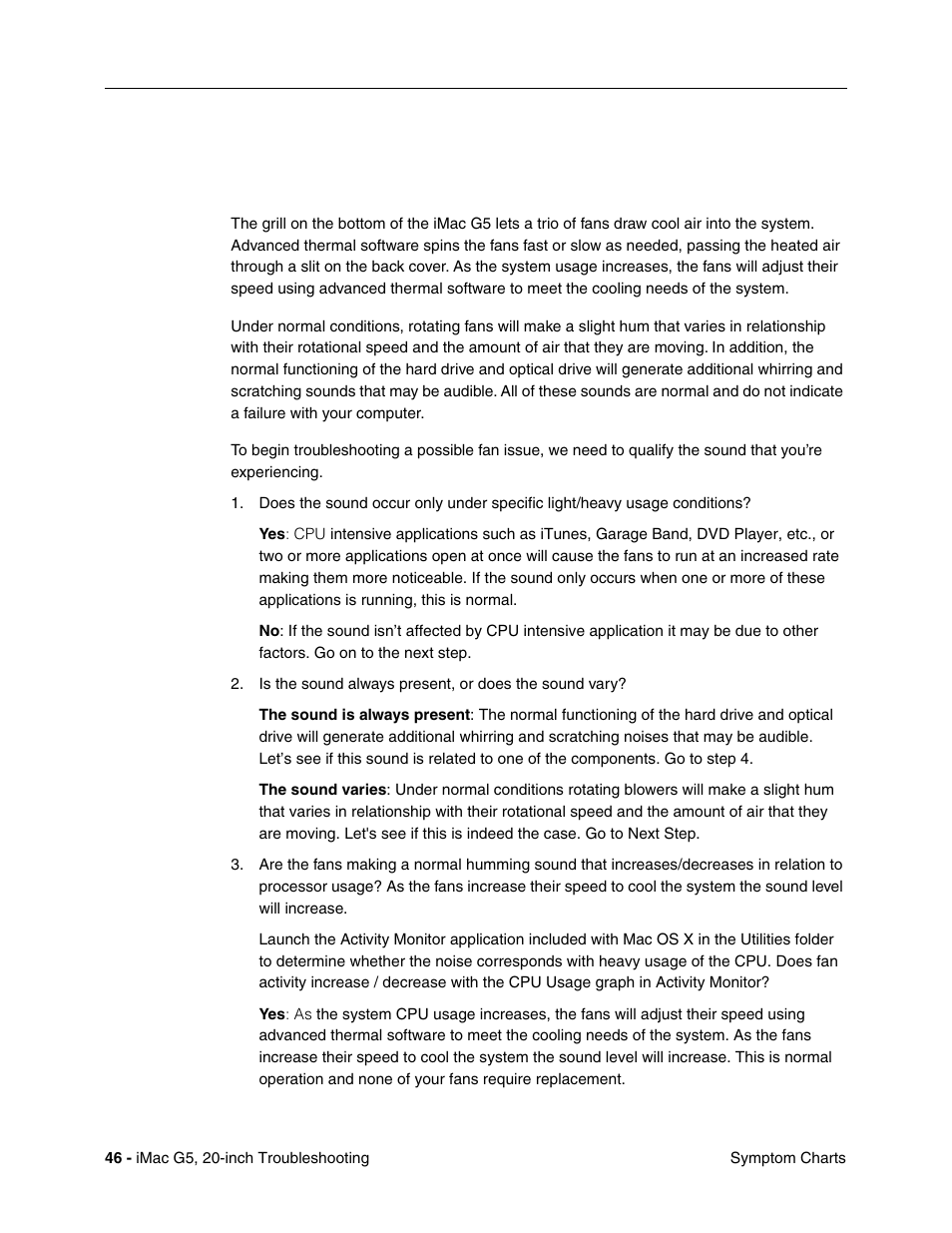 Fan sound, Loud fan noise coming from inside the computer | Apple iMac G5, 20-inch User Manual | Page 270 / 314