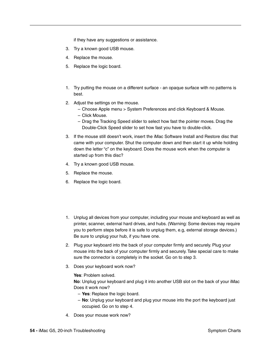 The mouse is slow to respond, Keyboard, None of the keys on my keyboard work | Apple iMac G5, 20-inch User Manual | Page 278 / 314