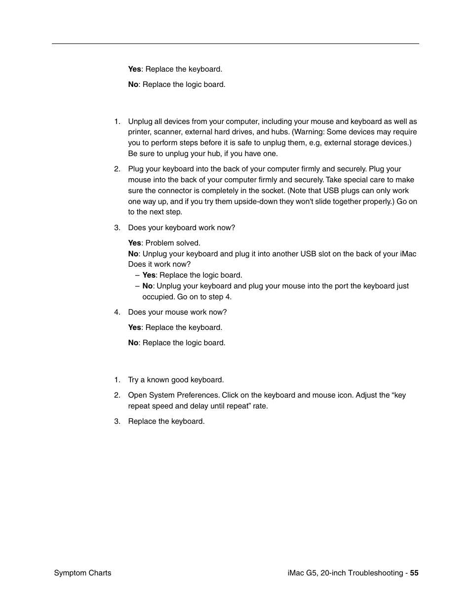 Certain keys don't work, My keys are sticky or slow to respond | Apple iMac G5, 20-inch User Manual | Page 279 / 314