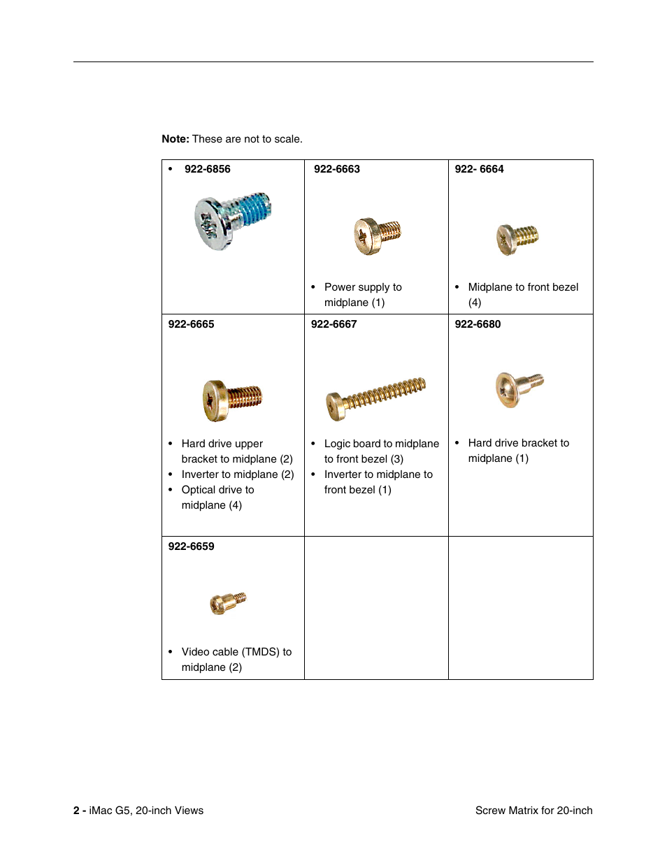 Screw matrix for 20-inch | Apple iMac G5, 20-inch User Manual | Page 284 / 314